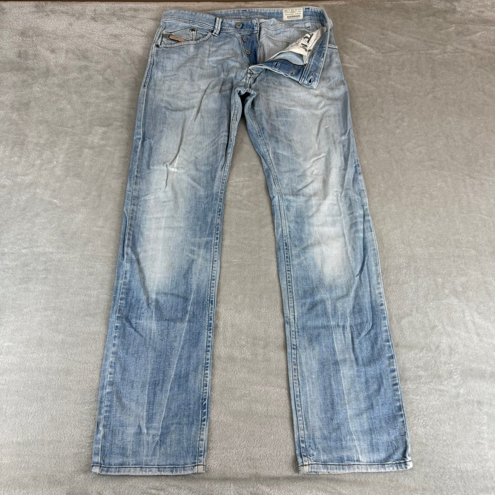 Diesel Darron Slim Tapered Jeans Mens 32x34 Blue Distressed Button Fly Stretch